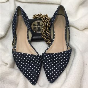 J Crew Sloan D’orsay Denim Polka Dot Flats